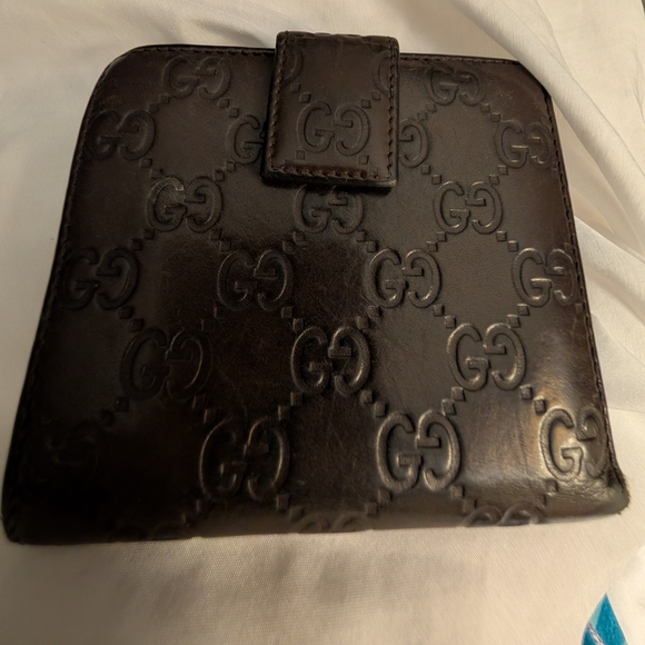 Tom Ford Era Gucci Unisex Brown Metallic Leather Guccissima Compact Wallet - Picture 4 of 13